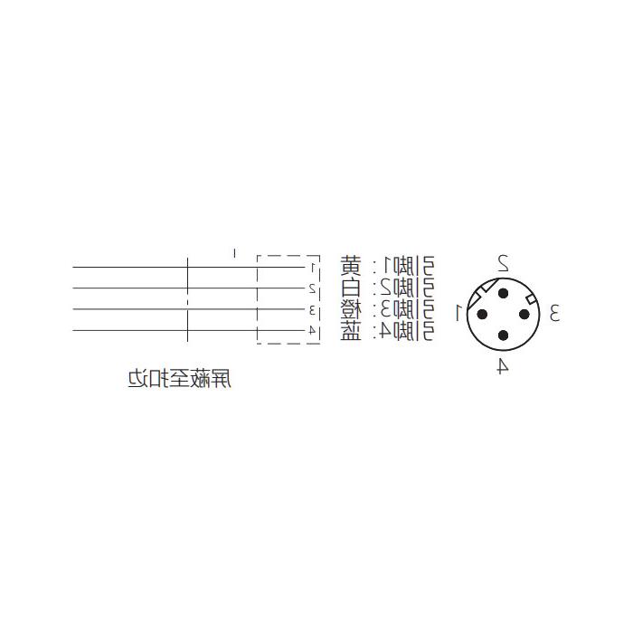 M12 4Pin D-coded、公头90°、单端预铸PUR柔性电缆、带屏蔽、黄色护套、0C4532-XXX